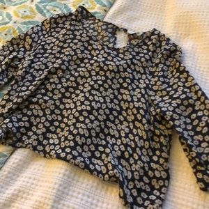Navy and white floral blouse